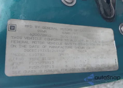 1995 Chevrolet Gmt-400 C1500 z USA, uszkodzony, nr VIN 2GCEC19ZXS1264502